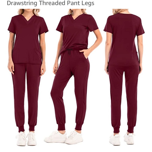 VIAOLI Womans jogger scrubs in Burgundy - Picture 4 of 4